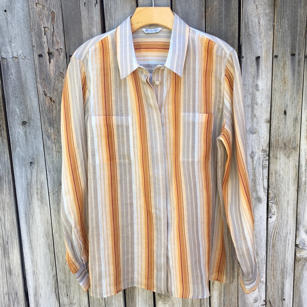 Loro Piana 100% Linen Striped Shirt Gray Yellow 50